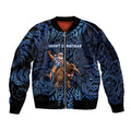 New Zealand Christmas Sleeve Zip Bomber Jacket Santa Riding Kiwi Bird Silver Fern