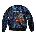 New Zealand Christmas Sleeve Zip Bomber Jacket Santa Riding Kiwi Bird Silver Fern
