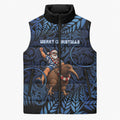 New Zealand Christmas Sleeveless Puffer Jacket Santa Riding Kiwi Bird Silver Fern