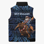 New Zealand Christmas Sleeveless Puffer Jacket Santa Riding Kiwi Bird Silver Fern