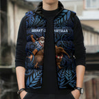 New Zealand Christmas Sleeveless Puffer Jacket Santa Riding Kiwi Bird Silver Fern