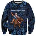 New Zealand Christmas Sweatshirt Santa Riding Kiwi Bird Silver Fern