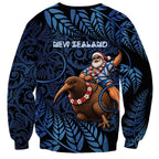 New Zealand Christmas Sweatshirt Santa Riding Kiwi Bird Silver Fern