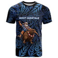 New Zealand Christmas T Shirt Santa Riding Kiwi Bird Silver Fern