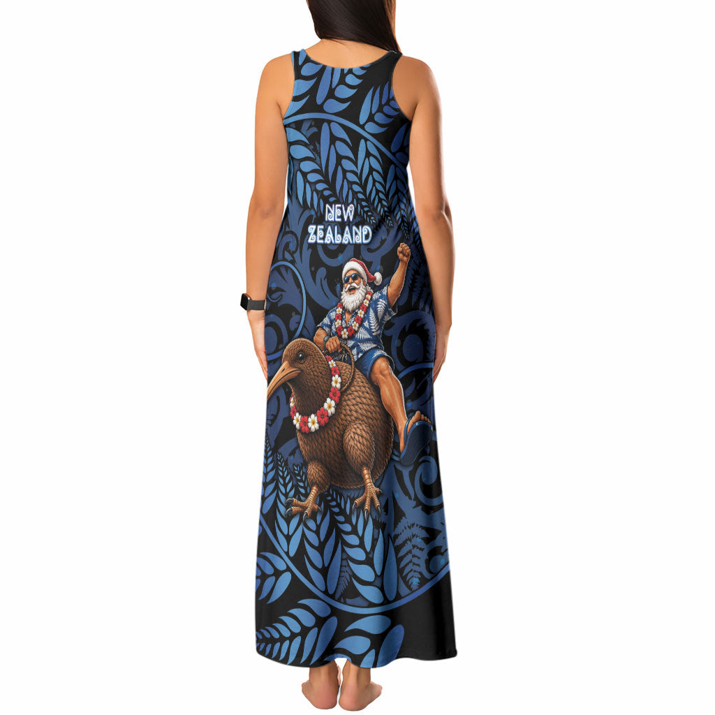 New Zealand Christmas Tank Maxi Dress Santa Riding Kiwi Bird Silver Fern