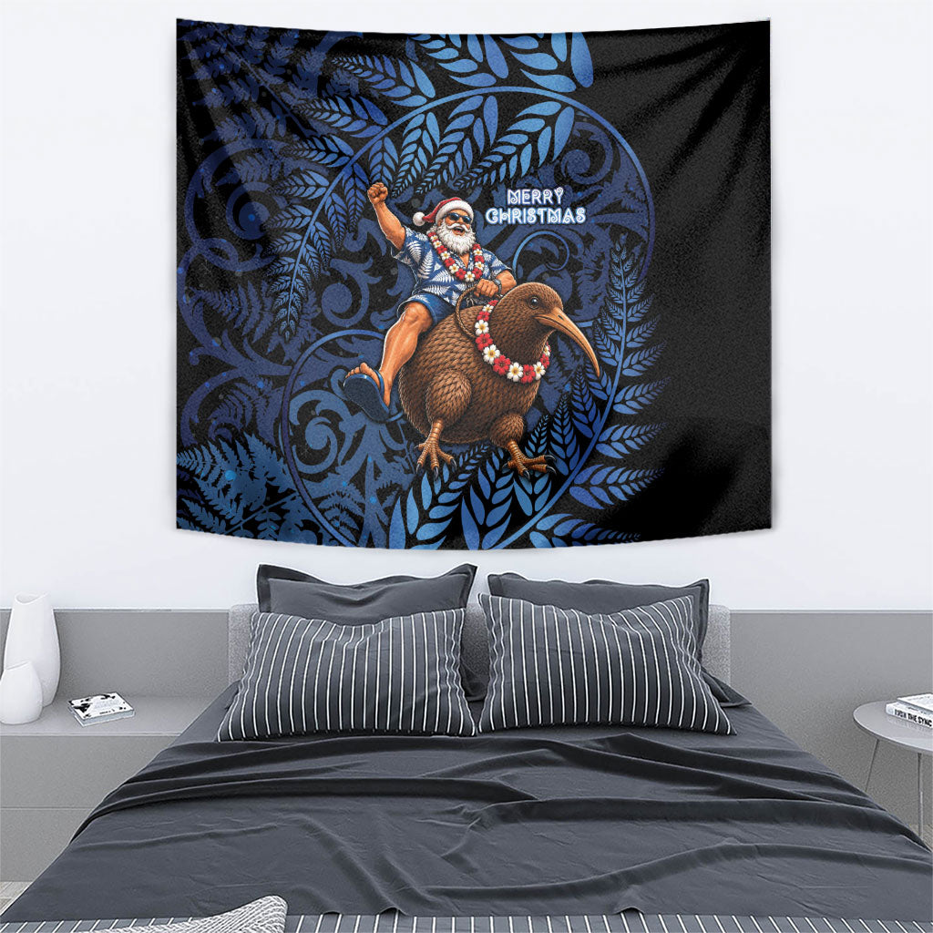 New Zealand Christmas Tapestry Santa Riding Kiwi Bird Silver Fern