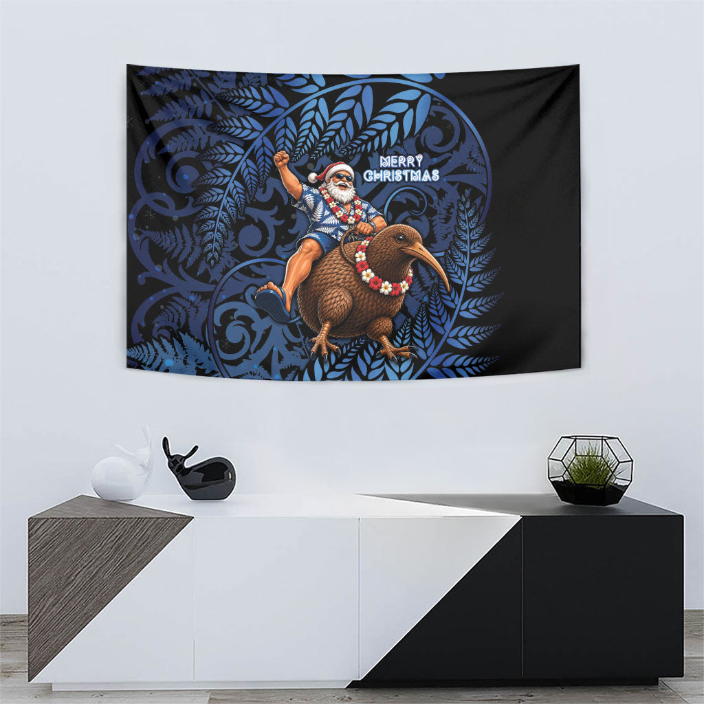 New Zealand Christmas Tapestry Santa Riding Kiwi Bird Silver Fern