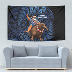 New Zealand Christmas Tapestry Santa Riding Kiwi Bird Silver Fern