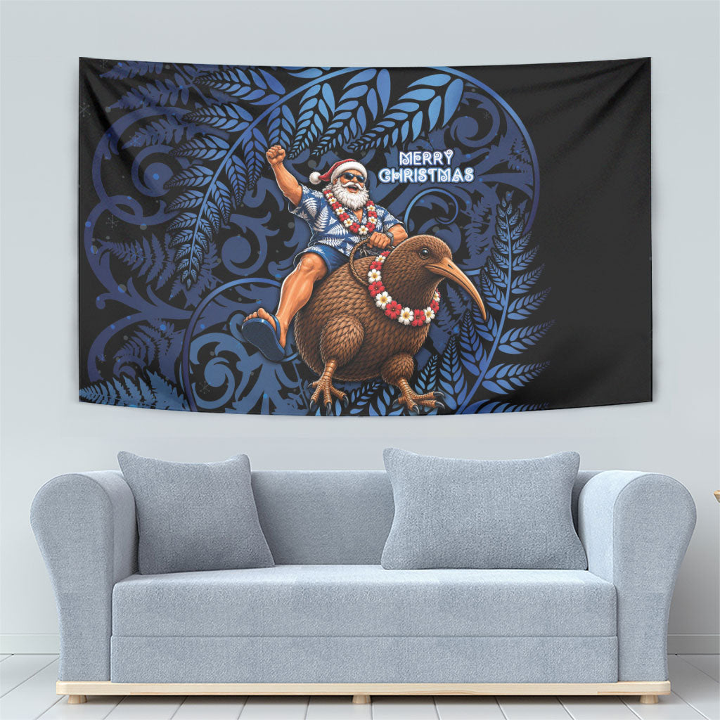 New Zealand Christmas Tapestry Santa Riding Kiwi Bird Silver Fern