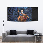 New Zealand Christmas Tapestry Santa Riding Kiwi Bird Silver Fern