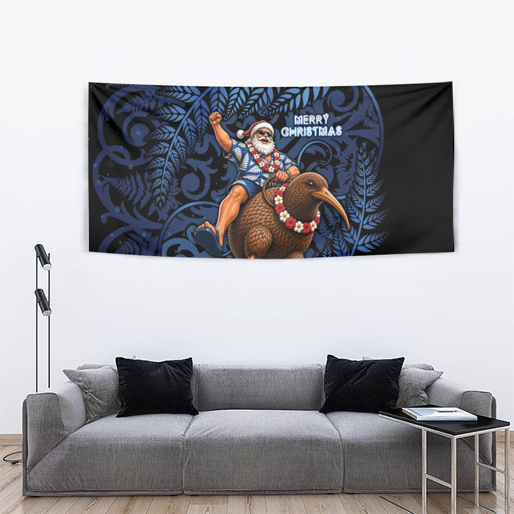New Zealand Christmas Tapestry Santa Riding Kiwi Bird Silver Fern