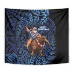 New Zealand Christmas Tapestry Santa Riding Kiwi Bird Silver Fern