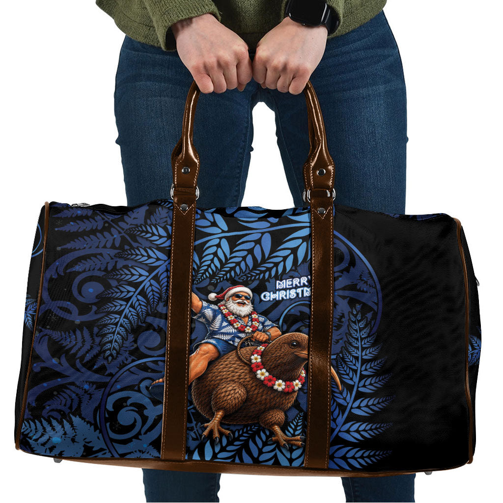 New Zealand Christmas Travel Bag Santa Riding Kiwi Bird Silver Fern