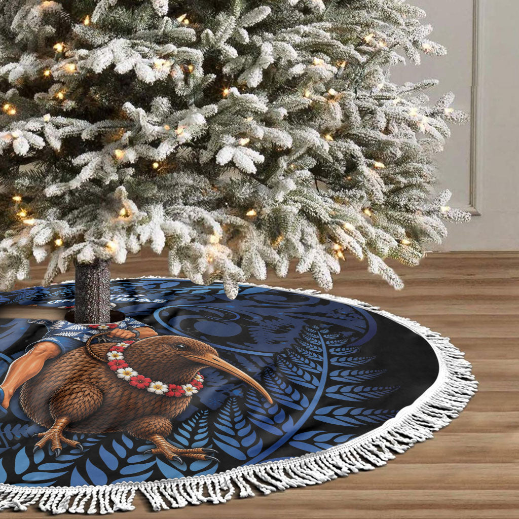 New Zealand Christmas Tree Skirt Santa Riding Kiwi Bird Silver Fern