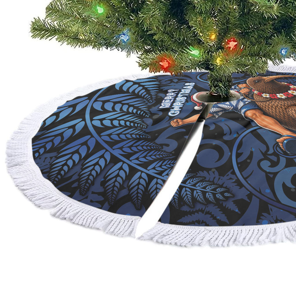 New Zealand Christmas Tree Skirt Santa Riding Kiwi Bird Silver Fern