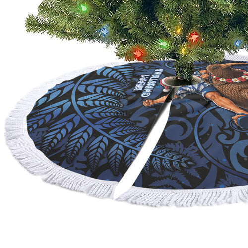 New Zealand Christmas Tree Skirt Santa Riding Kiwi Bird Silver Fern