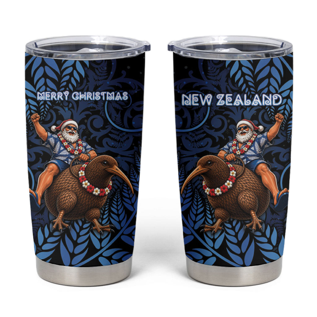 New Zealand Christmas Tumbler Cup Santa Riding Kiwi Bird Silver Fern