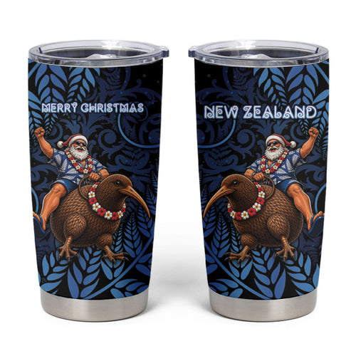 New Zealand Christmas Tumbler Cup Santa Riding Kiwi Bird Silver Fern