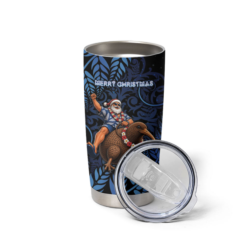 New Zealand Christmas Tumbler Cup Santa Riding Kiwi Bird Silver Fern