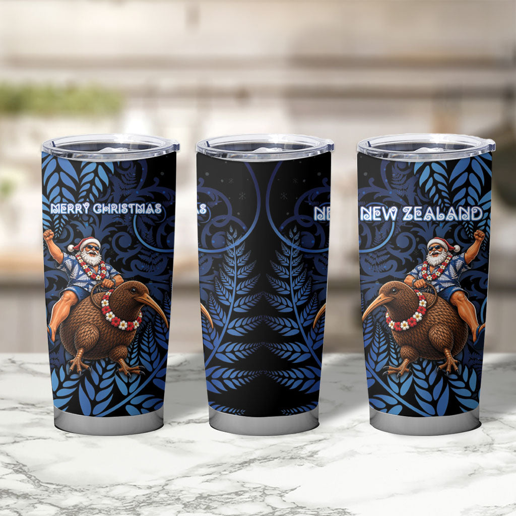 New Zealand Christmas Tumbler Cup Santa Riding Kiwi Bird Silver Fern