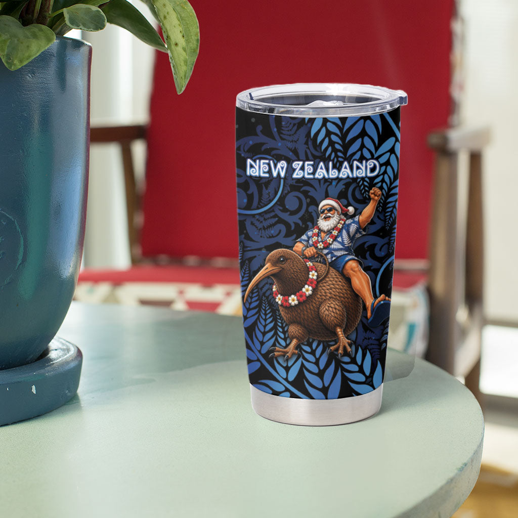 New Zealand Christmas Tumbler Cup Santa Riding Kiwi Bird Silver Fern
