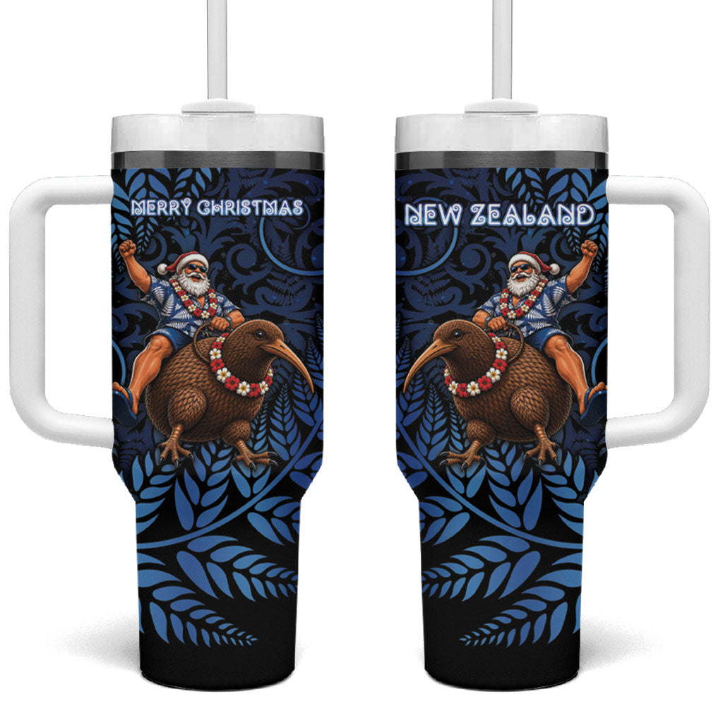 New Zealand Christmas Tumbler With Handle Santa Riding Kiwi Bird Silver Fern