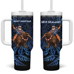 New Zealand Christmas Tumbler With Handle Santa Riding Kiwi Bird Silver Fern
