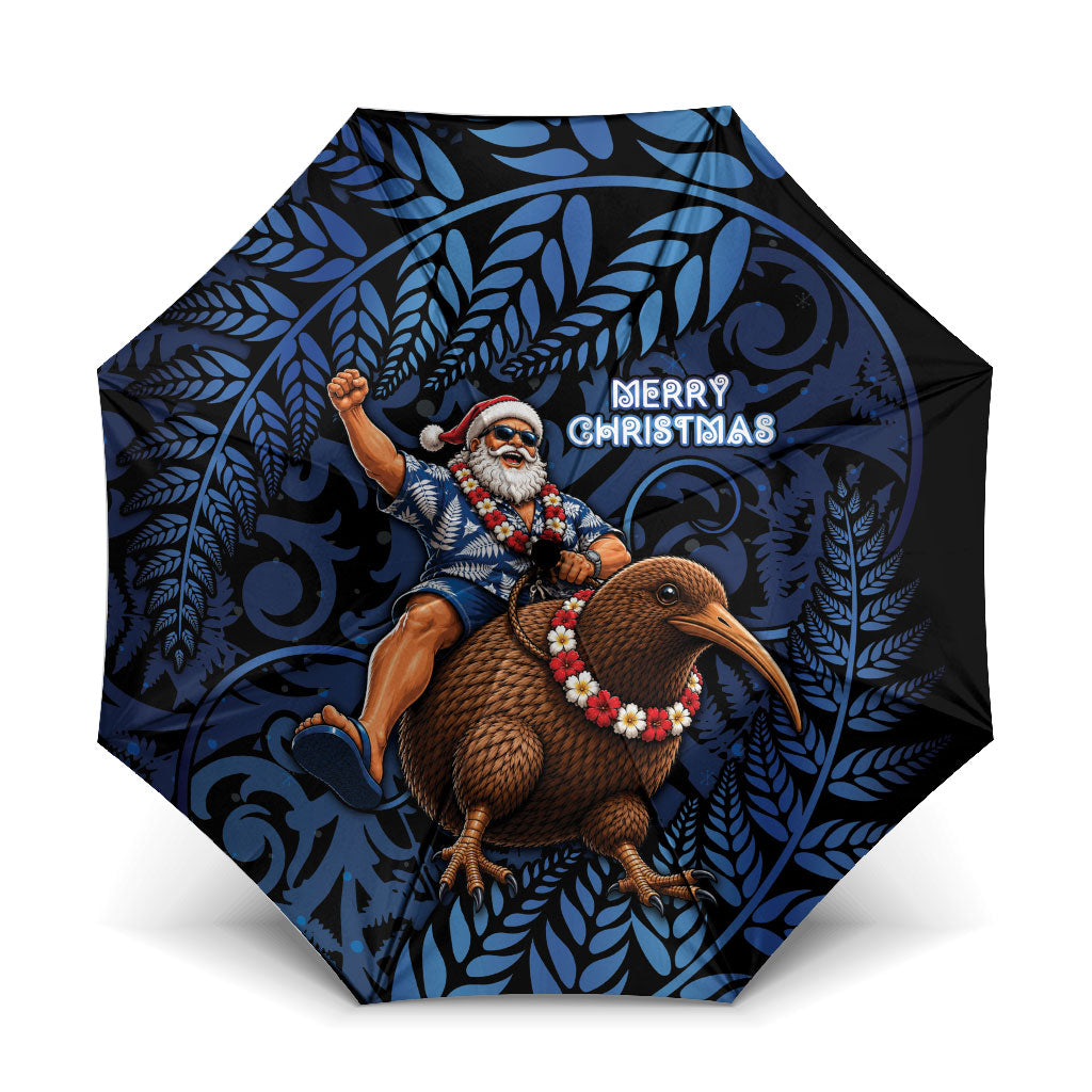 New Zealand Christmas Umbrella Santa Riding Kiwi Bird Silver Fern
