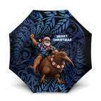 New Zealand Christmas Umbrella Santa Riding Kiwi Bird Silver Fern