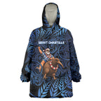 New Zealand Christmas Wearable Blanket Hoodie Santa Riding Kiwi Bird Silver Fern