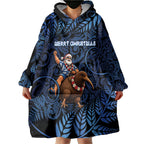 New Zealand Christmas Wearable Blanket Hoodie Santa Riding Kiwi Bird Silver Fern