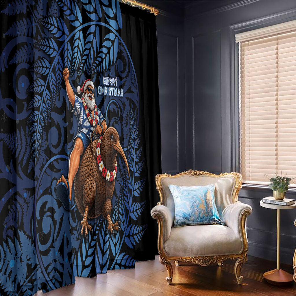 New Zealand Christmas Window Curtain Santa Riding Kiwi Bird Silver Fern