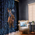 New Zealand Christmas Window Curtain Santa Riding Kiwi Bird Silver Fern