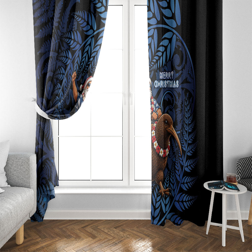 New Zealand Christmas Window Curtain Santa Riding Kiwi Bird Silver Fern