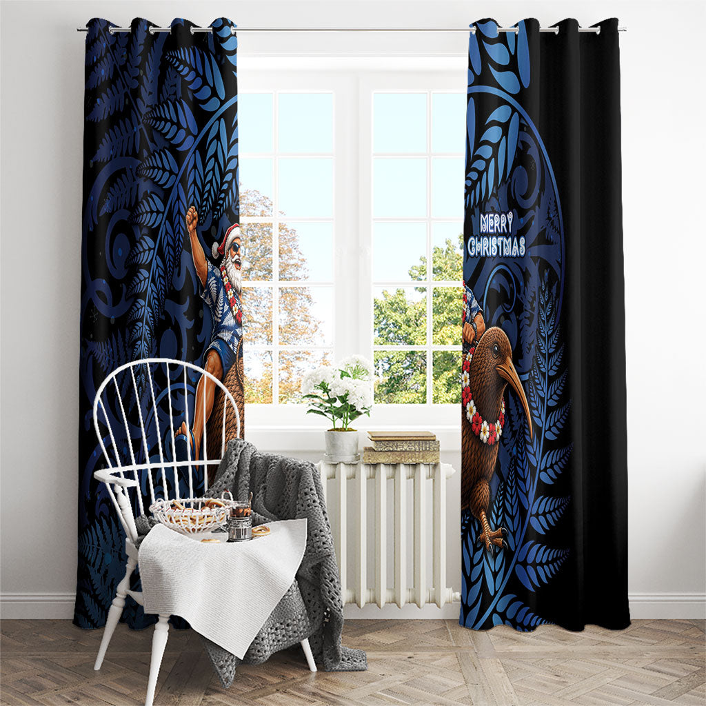 New Zealand Christmas Window Curtain Santa Riding Kiwi Bird Silver Fern