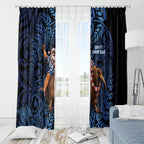 New Zealand Christmas Window Curtain Santa Riding Kiwi Bird Silver Fern