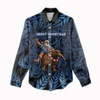 New Zealand Christmas Women Casual Shirt Santa Riding Kiwi Bird Silver Fern