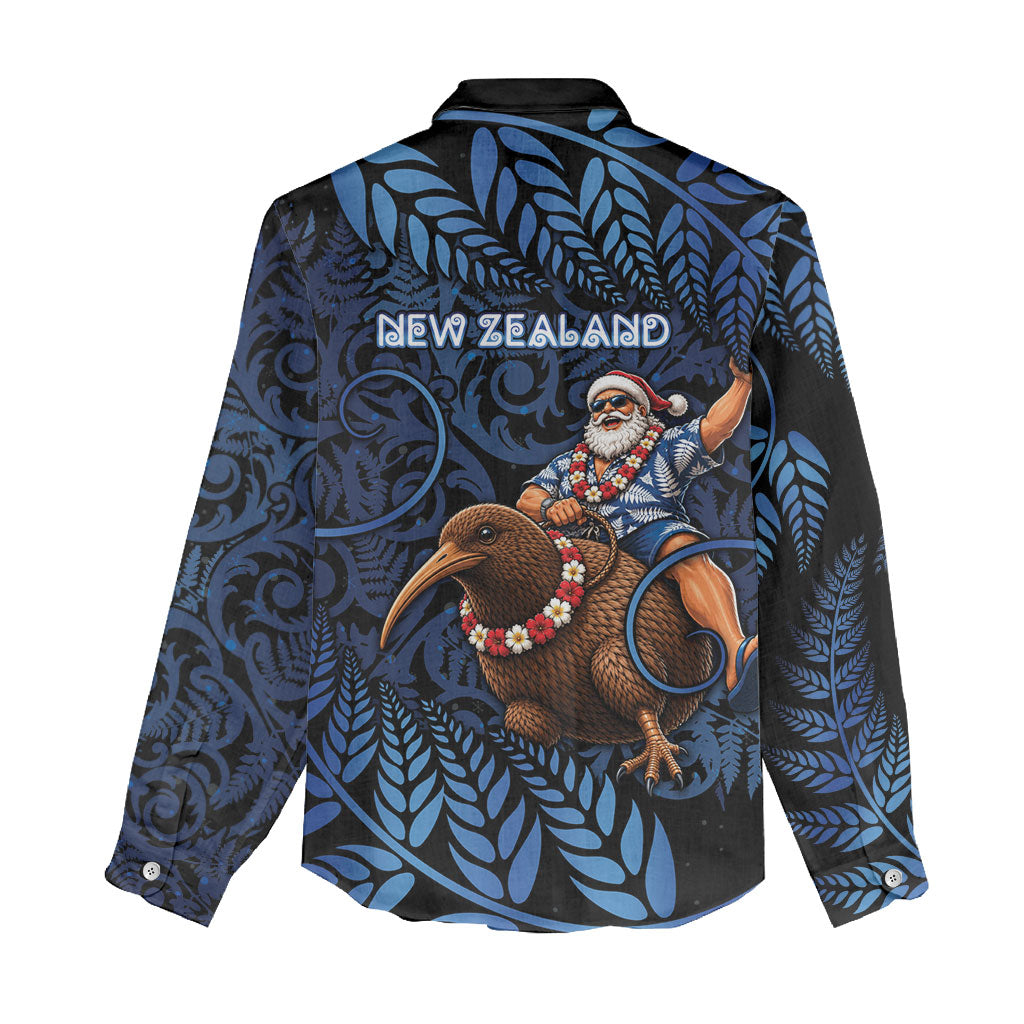 New Zealand Christmas Women Casual Shirt Santa Riding Kiwi Bird Silver Fern