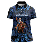 New Zealand Christmas Women Polo Shirt Santa Riding Kiwi Bird Silver Fern