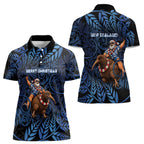 New Zealand Christmas Women Polo Shirt Santa Riding Kiwi Bird Silver Fern