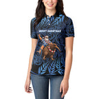 New Zealand Christmas Women Polo Shirt Santa Riding Kiwi Bird Silver Fern