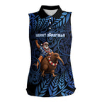 New Zealand Christmas Women Sleeveless Polo Shirt Santa Riding Kiwi Bird Silver Fern