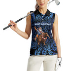 New Zealand Christmas Women Sleeveless Polo Shirt Santa Riding Kiwi Bird Silver Fern