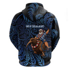 New Zealand Christmas Zip Hoodie Santa Riding Kiwi Bird Silver Fern