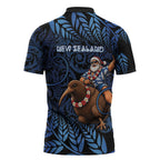 New Zealand Christmas Zipper Polo Shirt Santa Riding Kiwi Bird Silver Fern