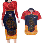 Custom Adelaide Football Club Couples Matching Long Sleeve Bodycon Dress and Hawaiian Shirt Crow Spirit Animal
