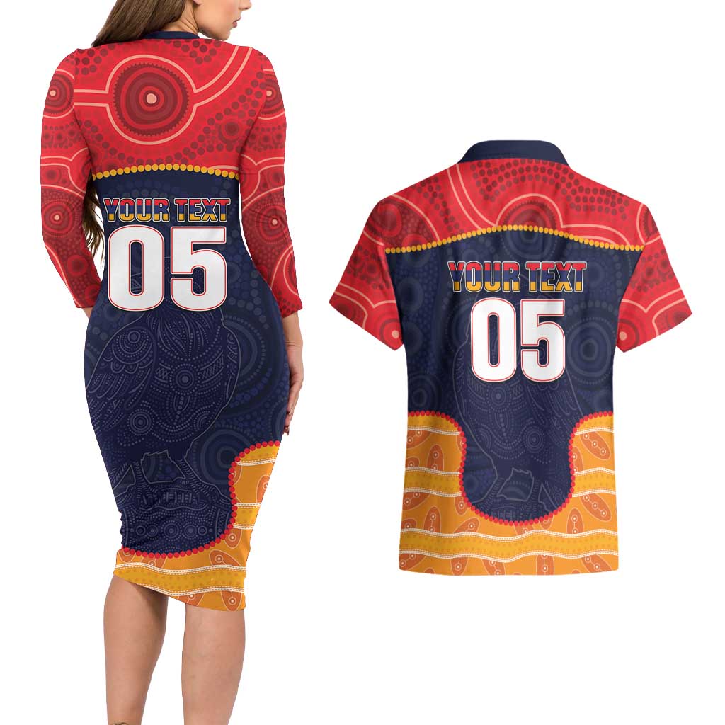 Custom Adelaide Football Club Couples Matching Long Sleeve Bodycon Dress and Hawaiian Shirt Crow Spirit Animal