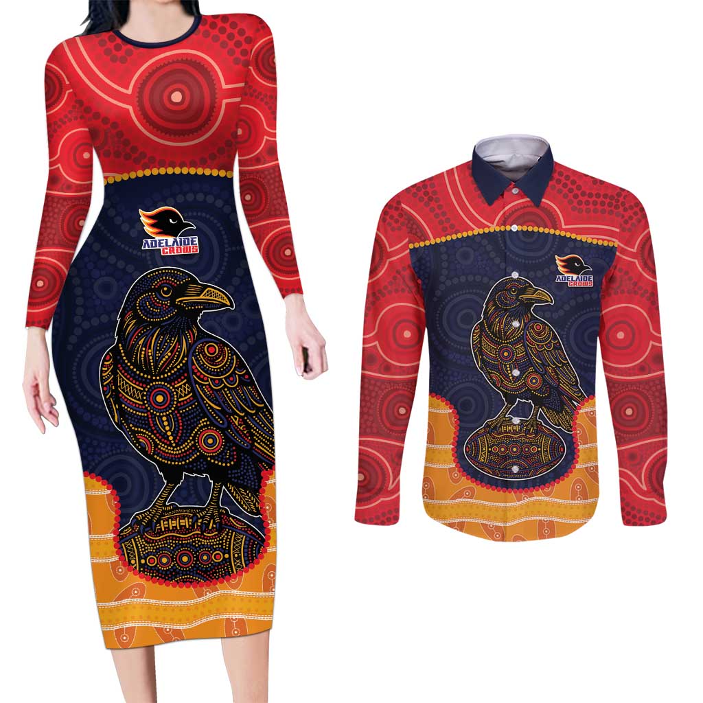 Custom Adelaide Football Club Couples Matching Long Sleeve Bodycon Dress and Long Sleeve Button Shirt Crow Spirit Animal