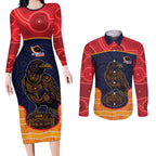 Custom Adelaide Football Club Couples Matching Long Sleeve Bodycon Dress and Long Sleeve Button Shirt Crow Spirit Animal