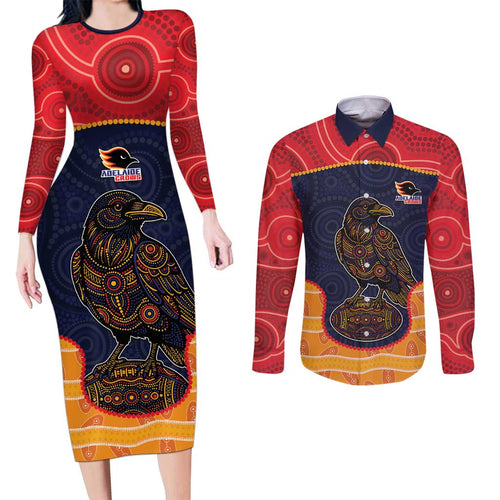 Custom Adelaide Football Club Couples Matching Long Sleeve Bodycon Dress and Long Sleeve Button Shirt Crow Spirit Animal